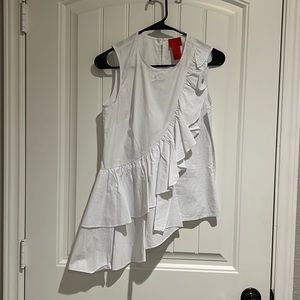 White  sleeveless ruffle shirt